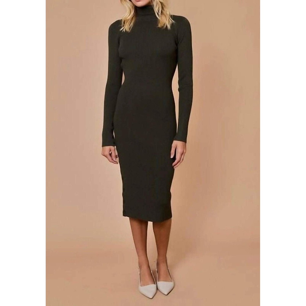 Gilli Black Turtleneck Ribbed Knit Sweater Maxi Dress Sz S Bodycon Minimalist
